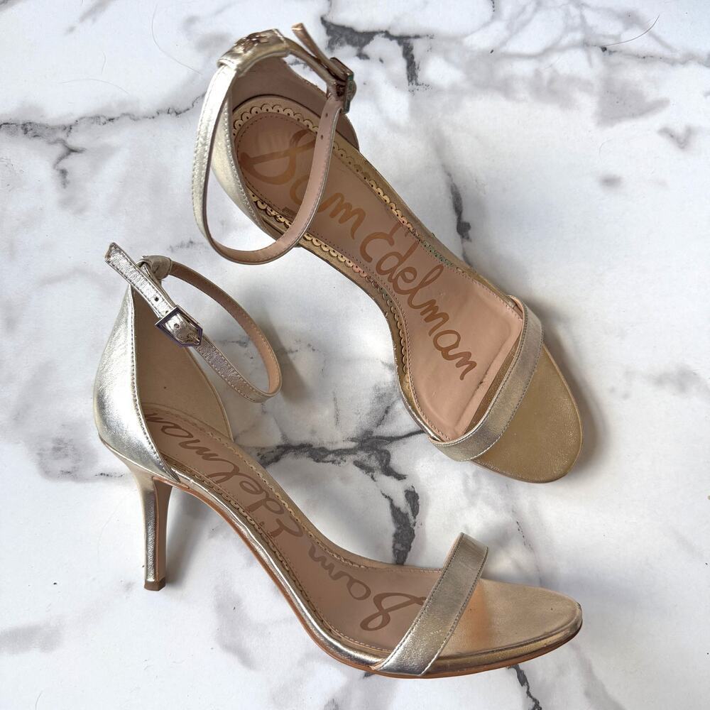 Sam Edelman Patti Gold Leather Ankle Strap Heels Size 8.5